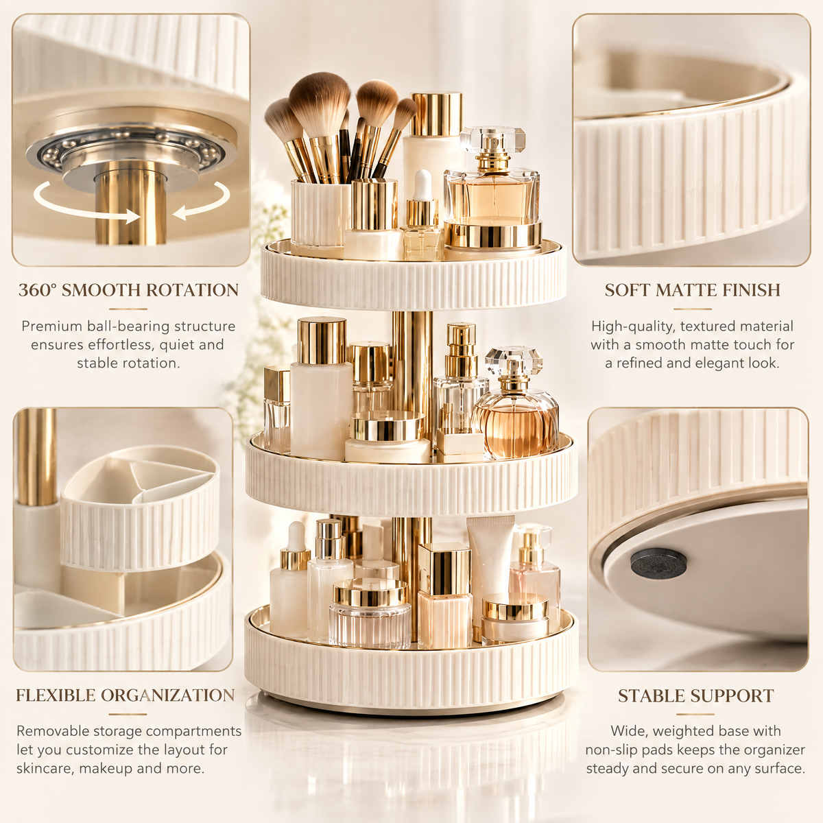Melvariq™ 3-Tier Rotating Vanity Organizer