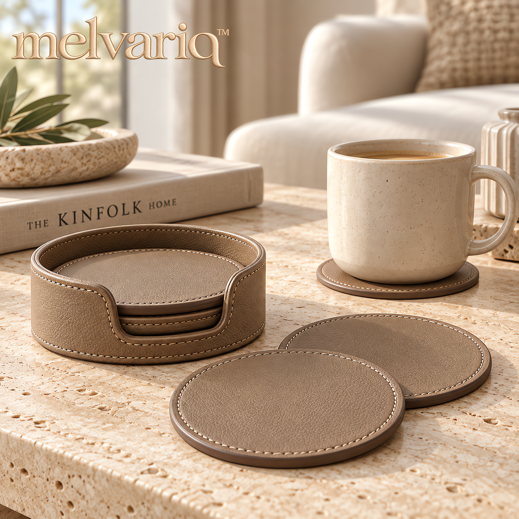 Melvariq™ Leather-Style Coaster Set with Holder