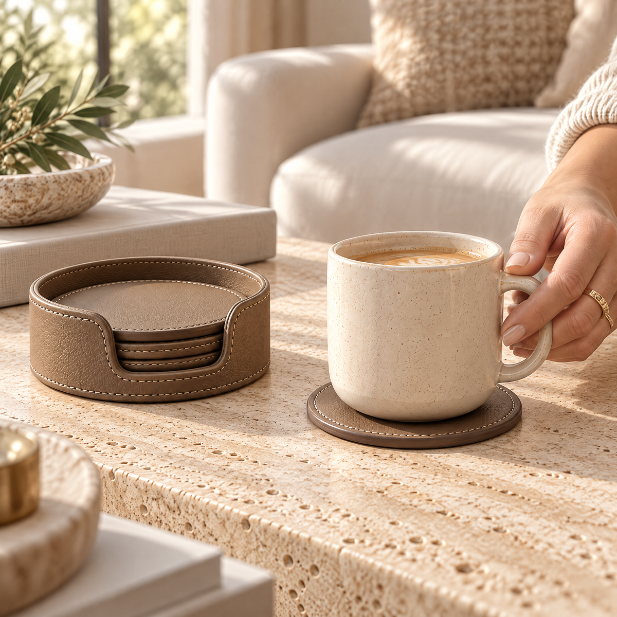 Melvariq™ Leather-Style Coaster Set with Holder