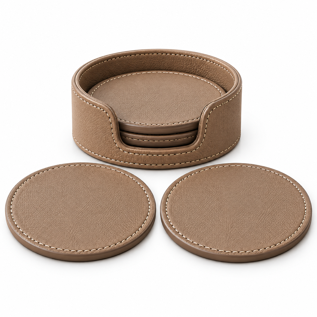 Melvariq™ Leather-Style Coaster Set with Holder