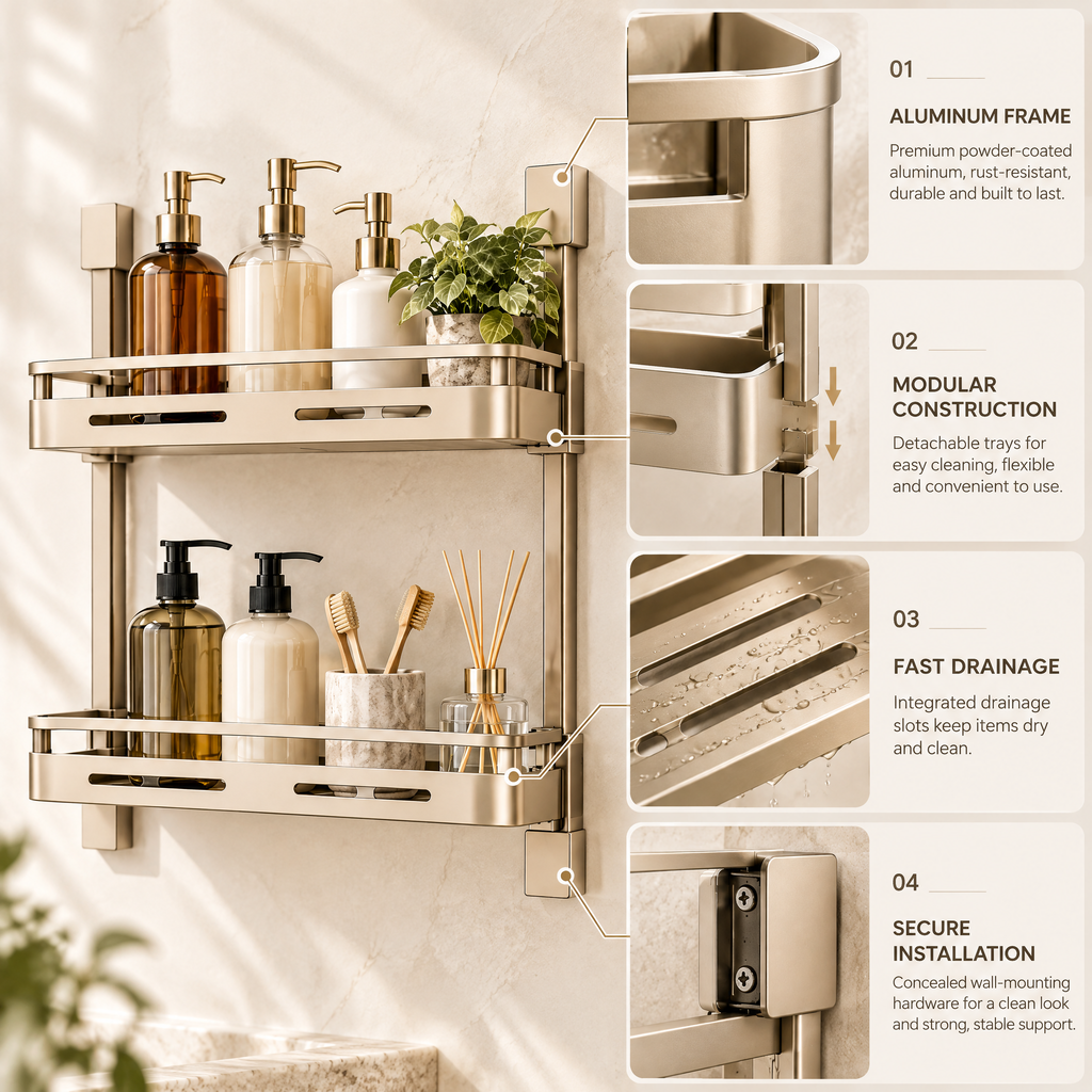 Melvariq™ 3-Tier Wall-Mounted Bathroom Shelf