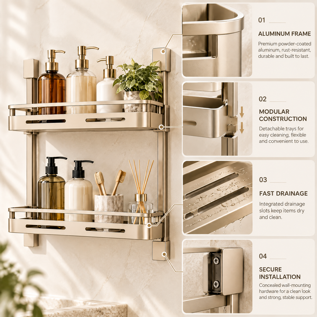 Melvariq™ 3-Tier Wall-Mounted Bathroom Shelf