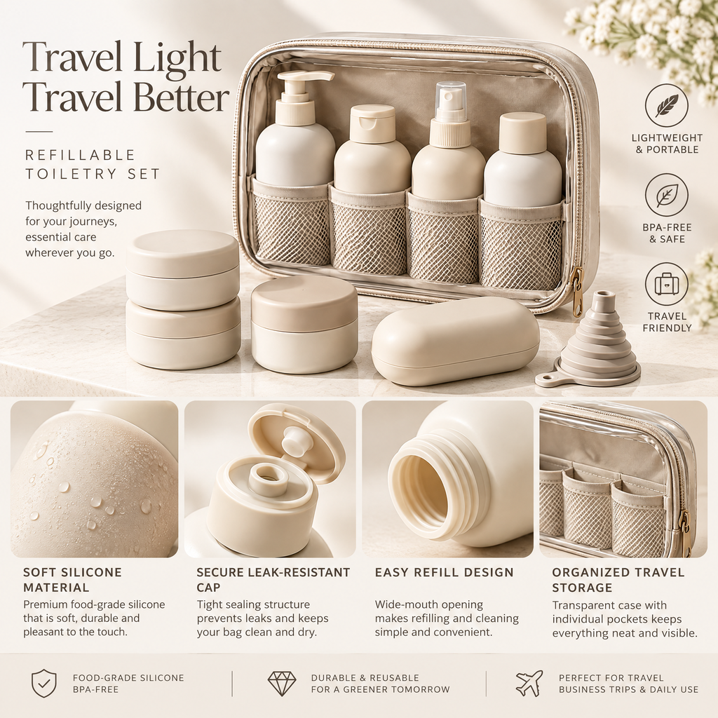 Melvariq™ Refillable Travel Toiletry Bottle Set