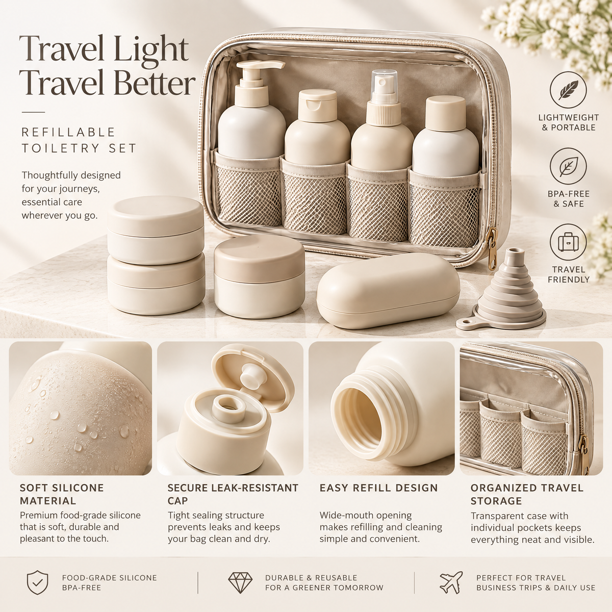 Melvariq™ Refillable Travel Toiletry Bottle Set